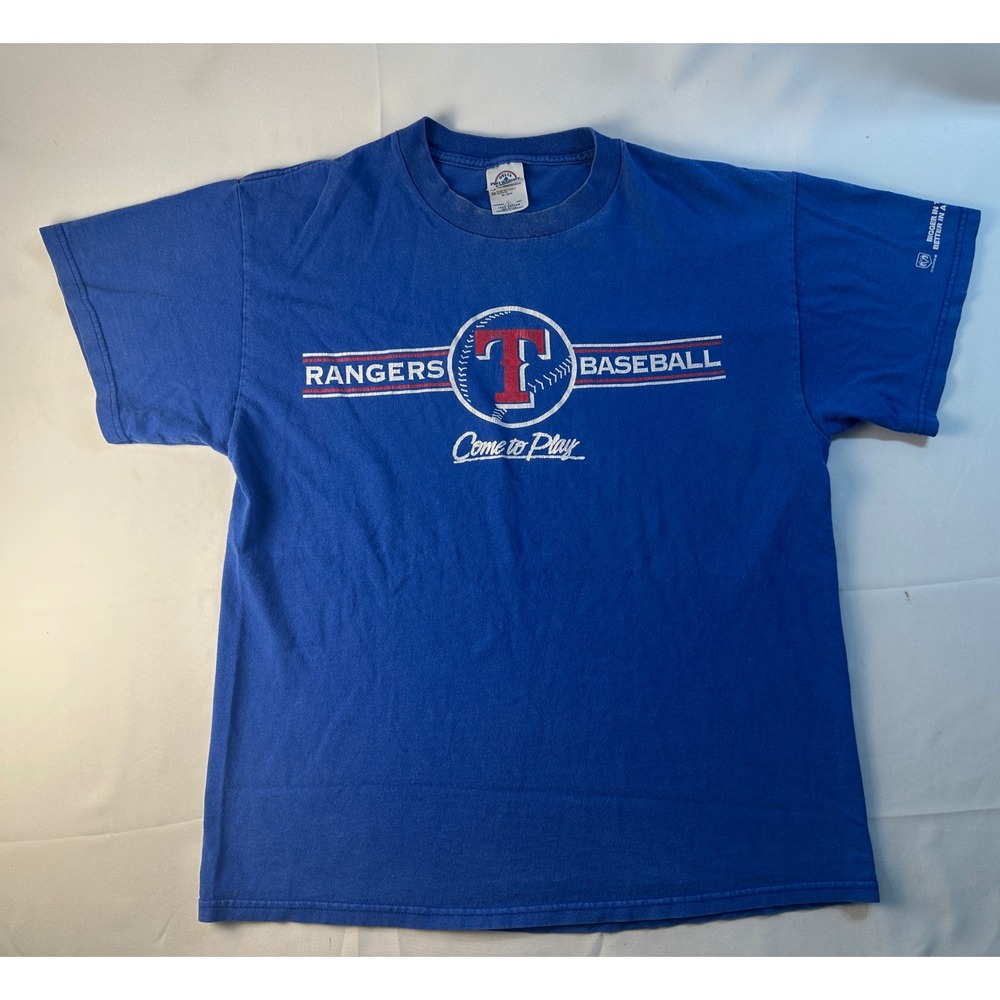VINTAGE 90s Y2K Texas‎ Rangers Delta Pro Weight T-Shirt L Blue MLB Dodge Promo